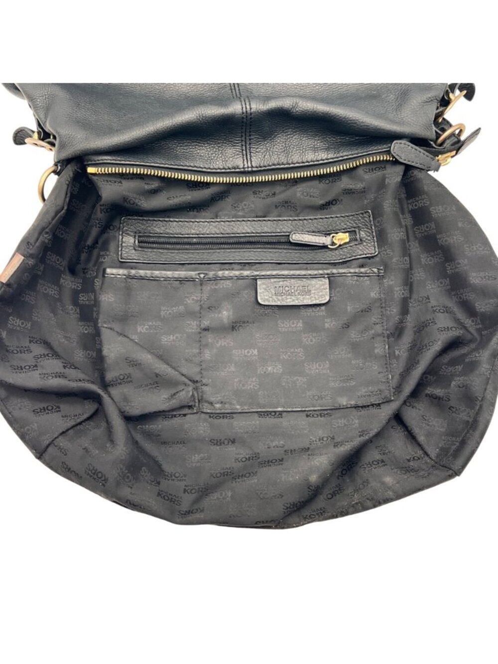 Michael Kors Soft Black Leather Shoulder Bag Purse Gold Tone Hardware 14"x12"x4" - Picture 9 of 15
